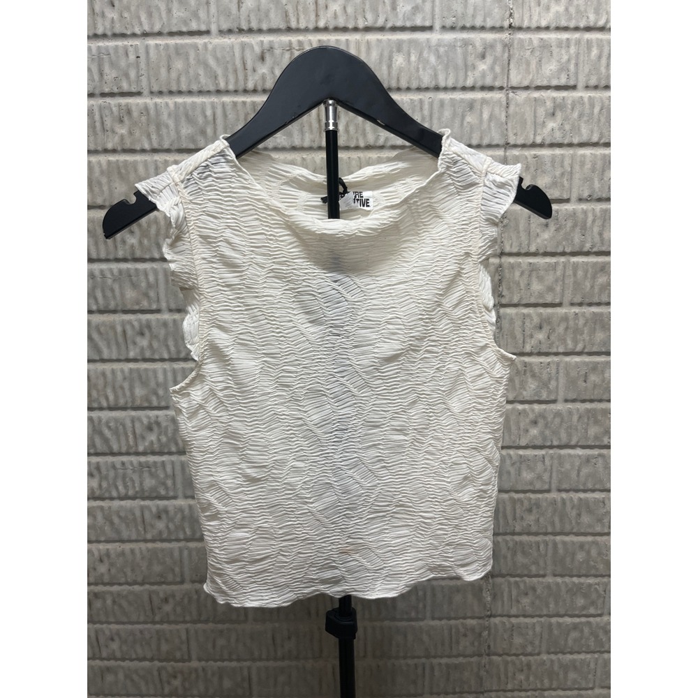 Future Collective Women Cream Textured Jacquard Sleeveless Ruffle Top‎ XS NWT